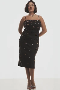 The Brynne 3D Spaghetti-Strap Midi Dress by Maeve: Butterfly-Embellished Edition