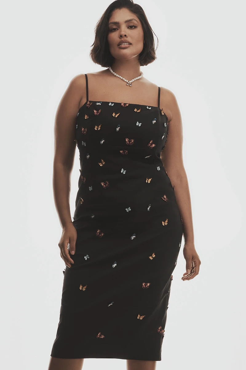The Brynne 3D Spaghetti-Strap Midi Dress by Maeve: Butterfly-Embellished Edition