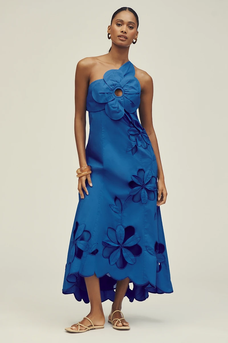 By Anthropologie One-Shoulder Cutwork Dress