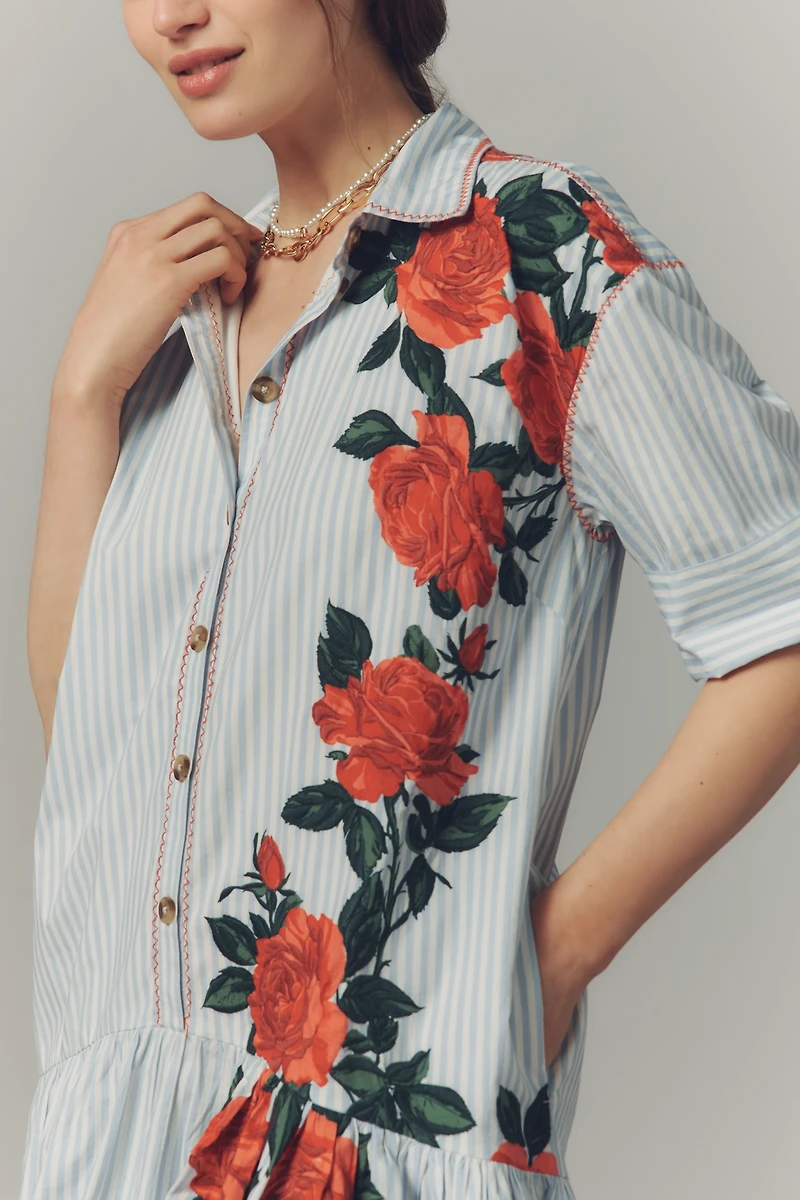 Maeve Short-Sleeve Bubble Mini Shirt Dress