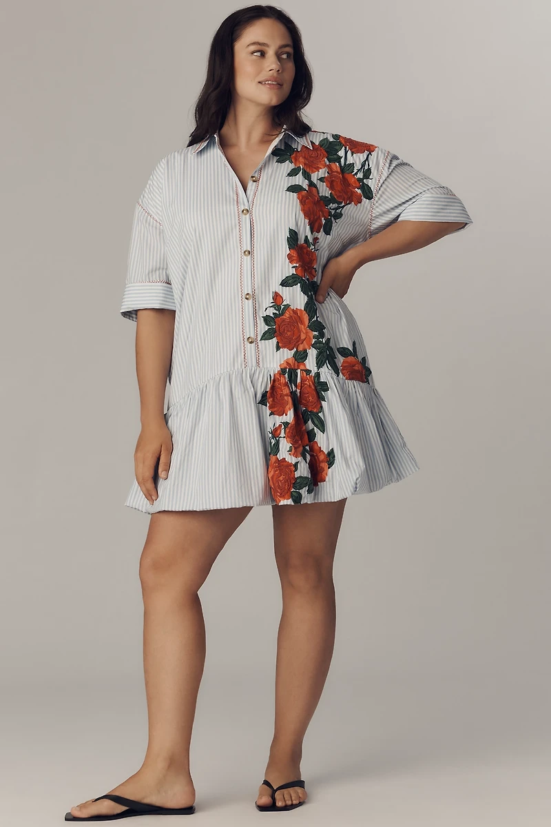Maeve Short-Sleeve Bubble Mini Shirt Dress