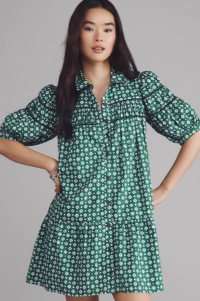 The Leandra Shirred Yoke Mini Dress by Maeve