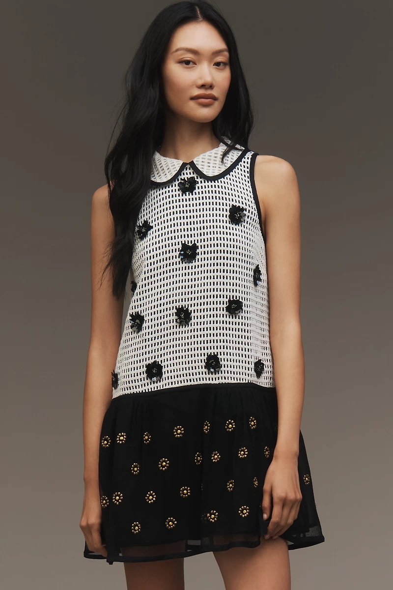 Maeve Sleeveless Embellished Drop-Waist Mini Dress