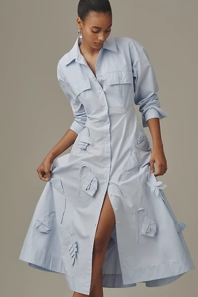 Maeve 3D Floral Long-Sleeve A-Line Shirt Dress