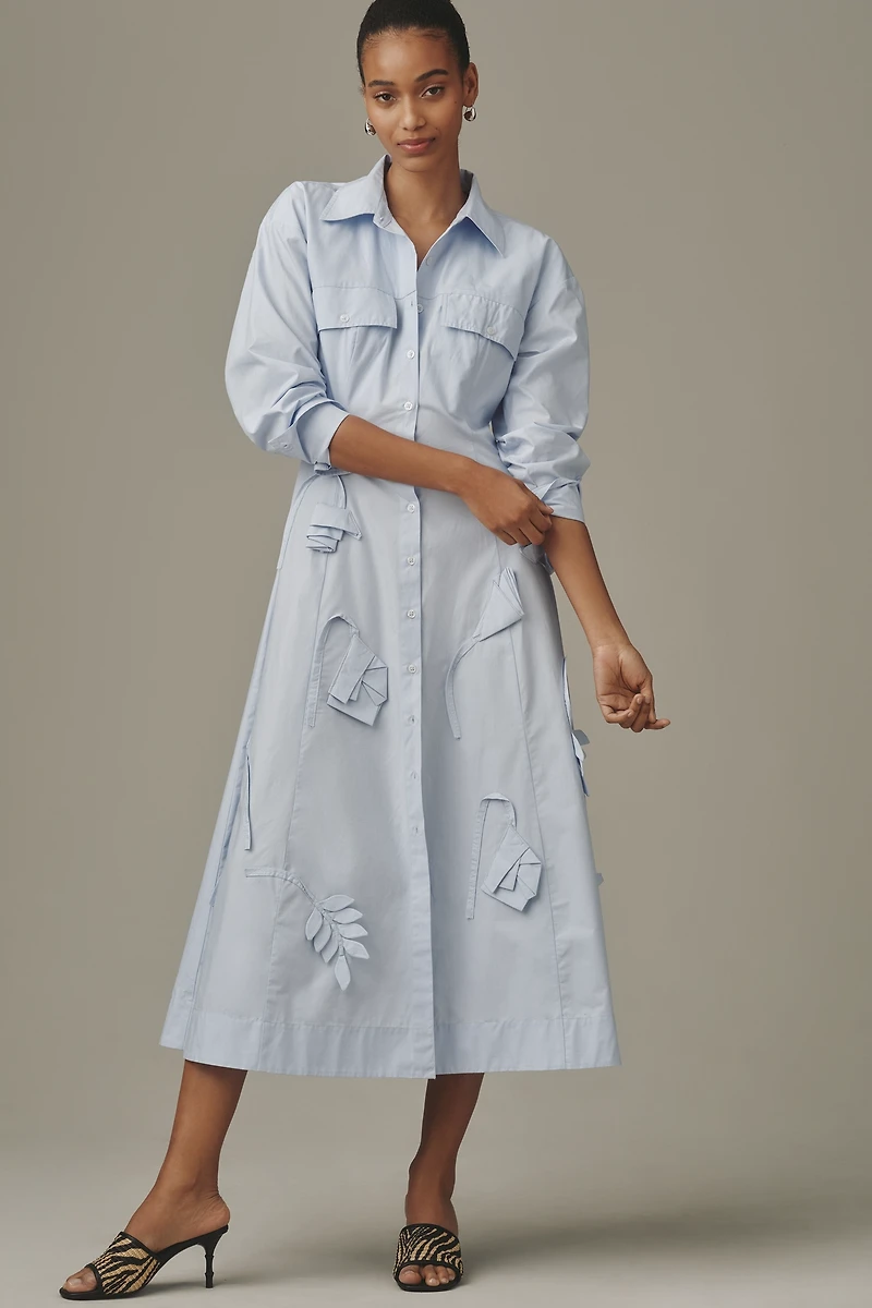 Maeve 3D Floral Long-Sleeve A-Line Shirt Dress