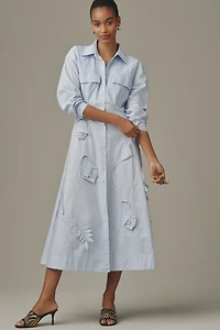Maeve 3D Floral Long-Sleeve A-Line Shirt Dress