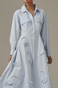 Maeve 3D Floral Long-Sleeve A-Line Shirt Dress