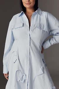 Maeve 3D Floral Long-Sleeve A-Line Shirt Dress