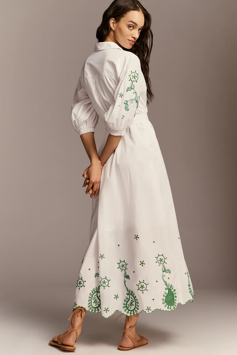 Maeve Mona Eyelet Long-Sleeve Maxi Dress