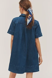 The Pollie Short-Sleeve Swing Tunic Mini Dress: Denim Edition
