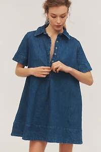 The Pollie Short-Sleeve Swing Tunic Mini Dress: Denim Edition