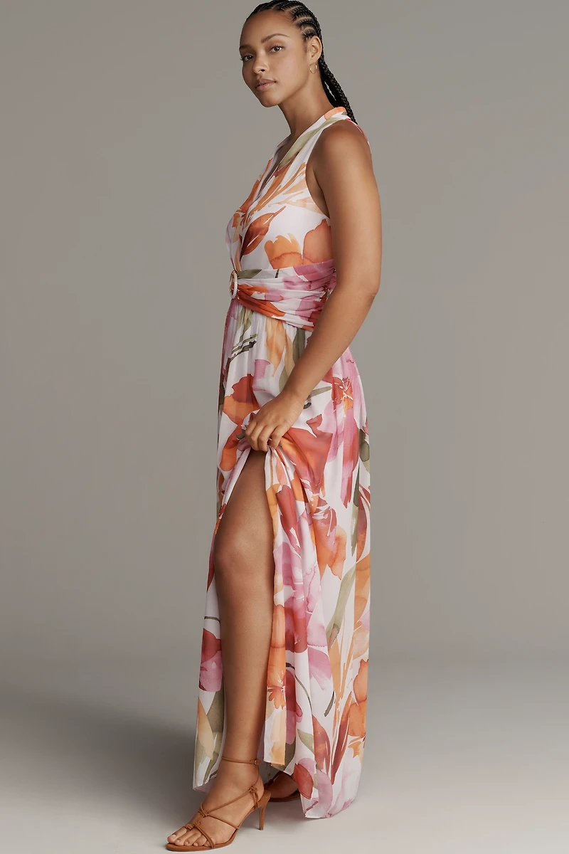Adrianna Papell Plus Floral Chiffon Ring Maxi Dress
