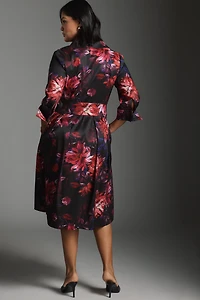 Adrianna Papell Plus Long-Sleeve Midi Shirt Dress