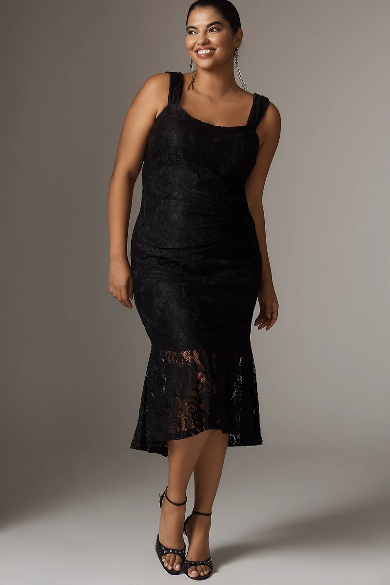 Adrianna Papell Plus Sleeveless Lace Midi Dress