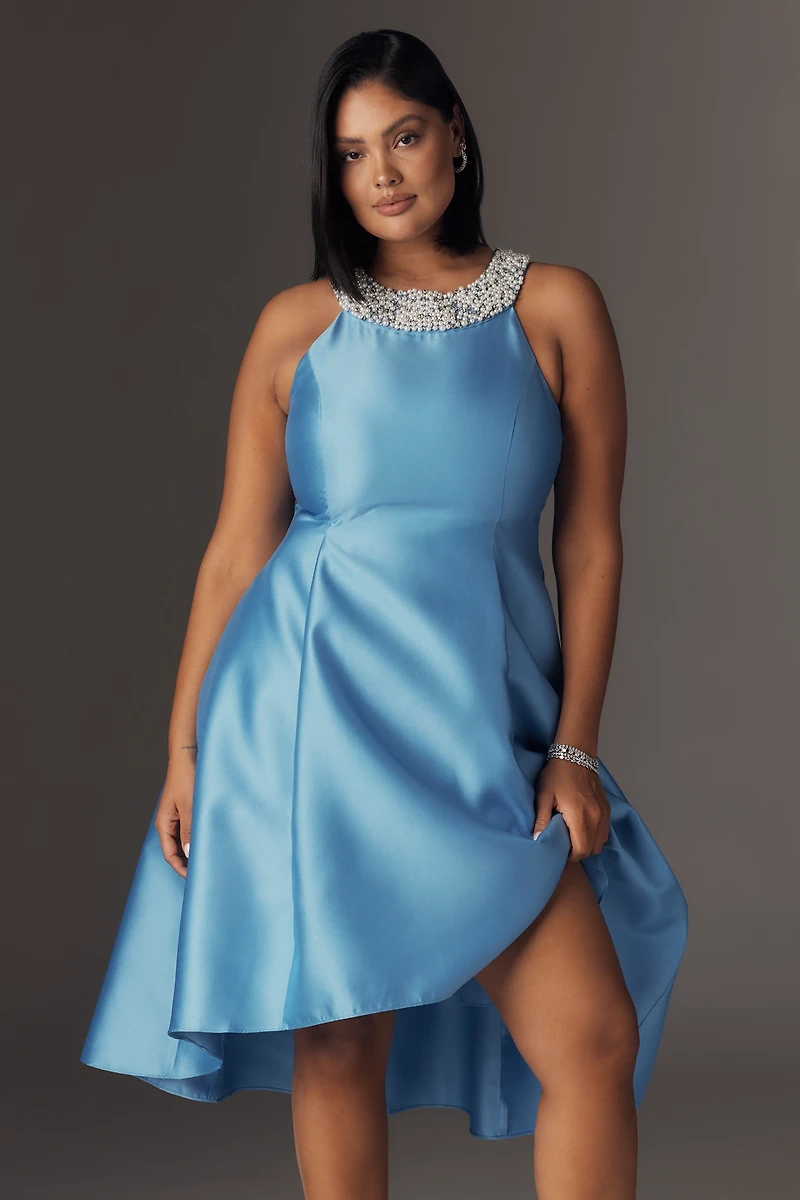 Adrianna Papell Plus Mikado Halter A-Line Dress