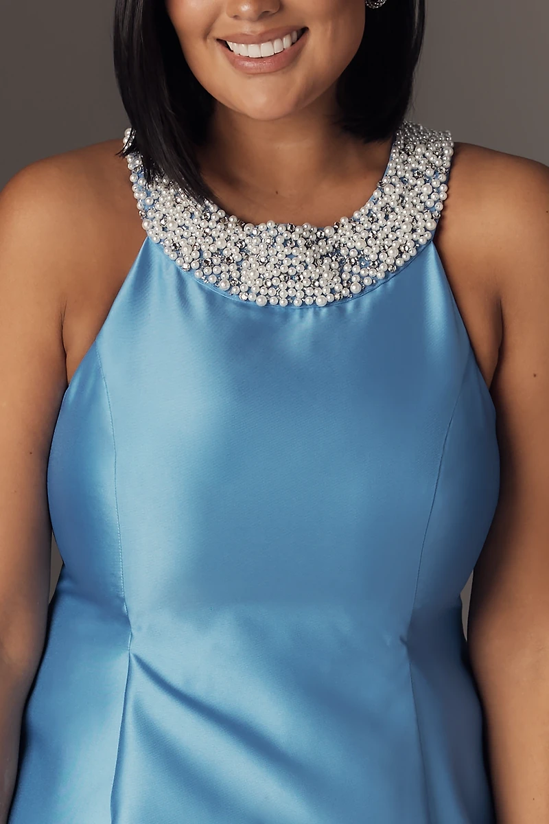 Adrianna Papell Plus Mikado Halter A-Line Dress