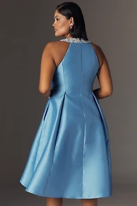 Adrianna Papell Plus Mikado Halter A-Line Dress