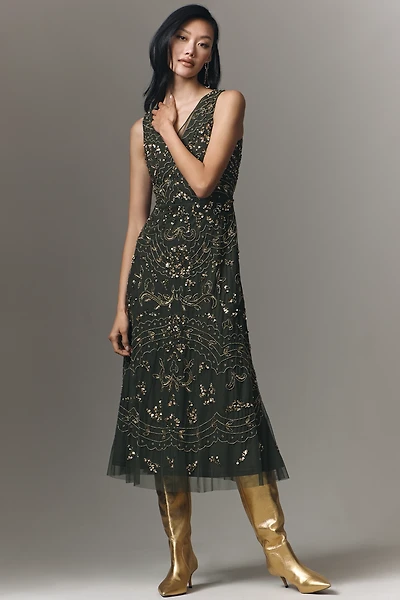 Adrianna Papell Petite Sleeveless V-Neck A-Line Midi Dress