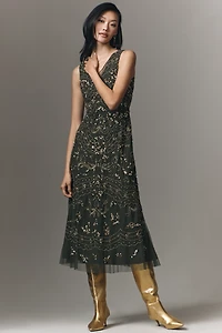 Adrianna Papell Petite Sleeveless V-Neck A-Line Midi Dress