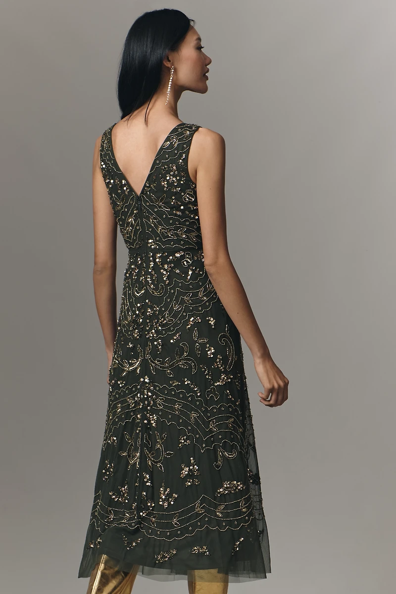 Adrianna Papell Petite Sleeveless V-Neck A-Line Midi Dress