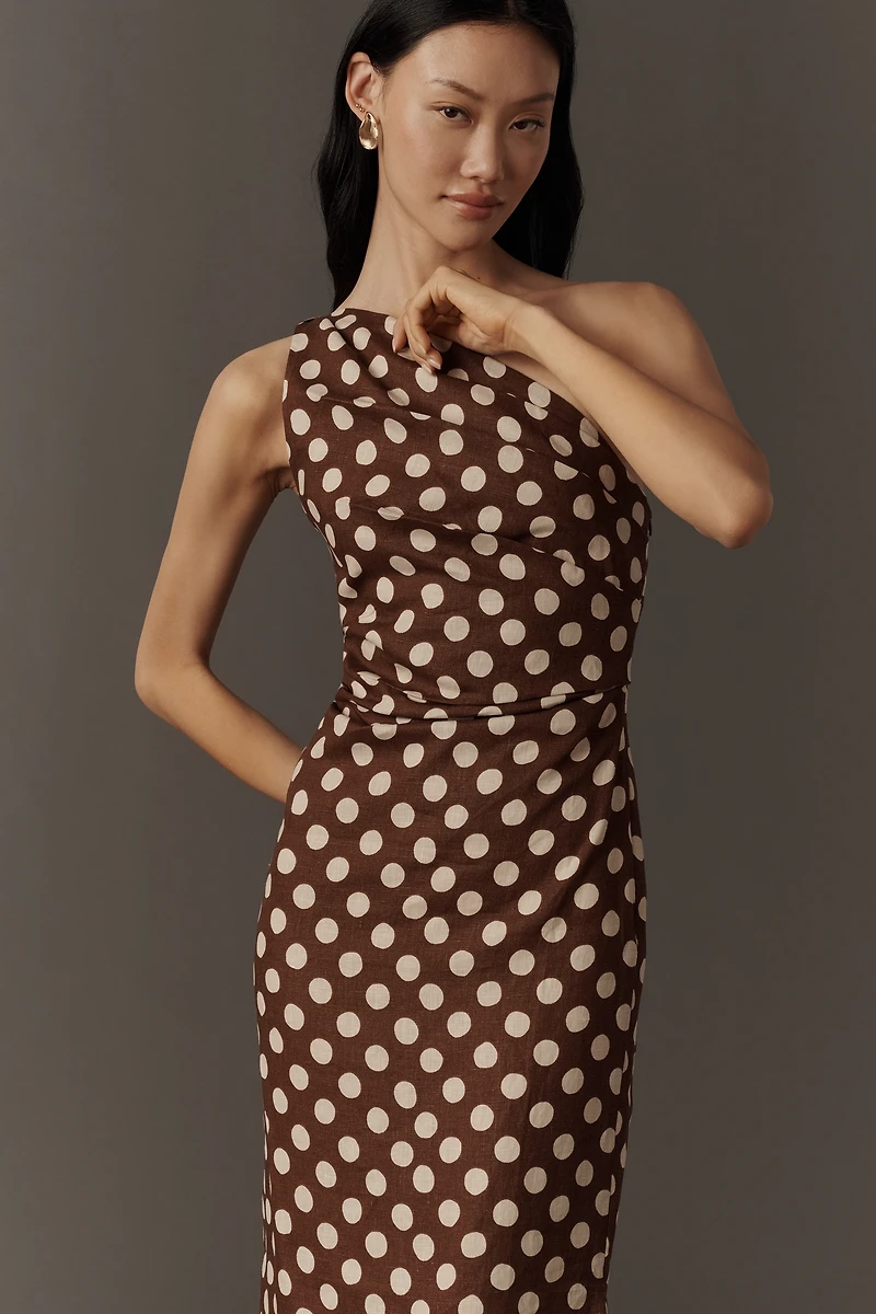 Faithfull The Brand Linen Simona One-Shoulder Midi Dress