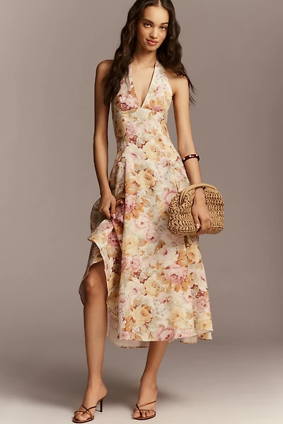 Faithfull The Brand Linen Murano V-Neck Midi Dress