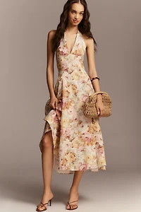 Faithfull The Brand Linen Murano V-Neck Midi Dress