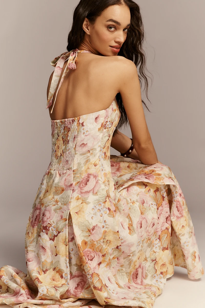 Faithfull The Brand Linen Murano V-Neck Midi Dress