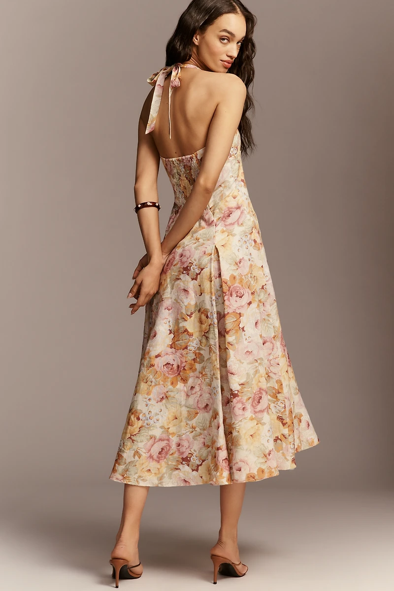 Faithfull The Brand Linen Murano V-Neck Midi Dress