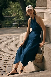 Pilcro Denim Halter Hanky Hem Midi Dress