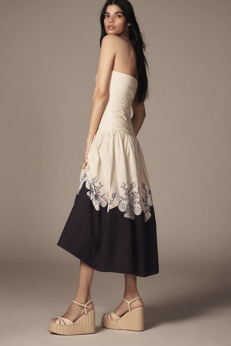 Carolina K Malla Strapless Drop-Waist Midi Dress