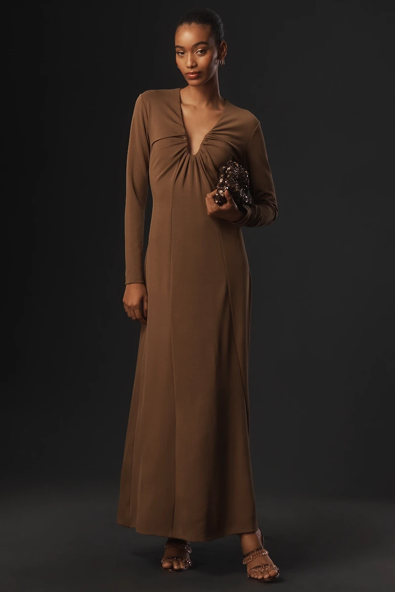 Dolan Left Coast Long-Sleeve Plunge Knit Maxi Dress