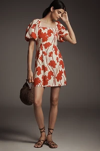 Greylin Lucy Puff-Sleeve Square-Neck Mini Dress