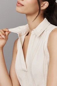 Greylin Sydney Cotton-Linen Collared Sleeveless Mini Dress