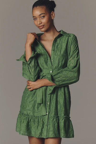 Greylin Tabitha Long-Sleeve Embroidered Mini Dress