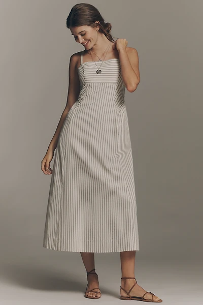 Greylin Lyla Gathered Side Sleeveless Stripe Midi Dress