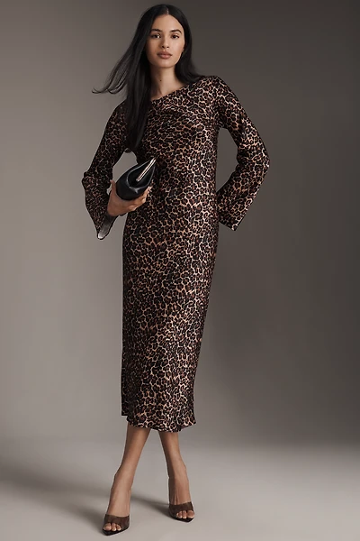 Nation Los Angeles Assaka Long-Sleeve Boat-Neck Midi Dress