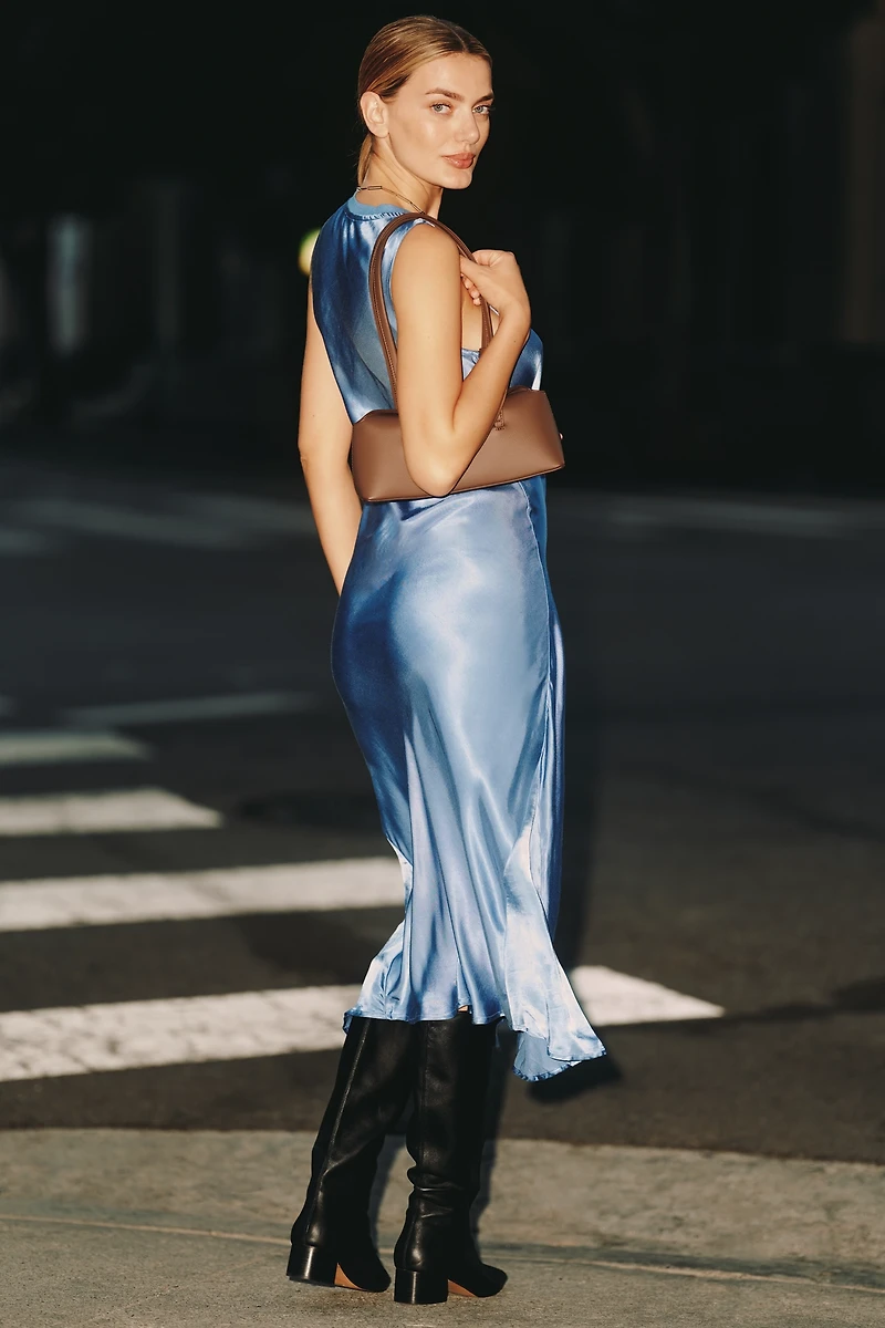 Nation Los Angeles Dulce Crew-Neck Satin Midi Dress