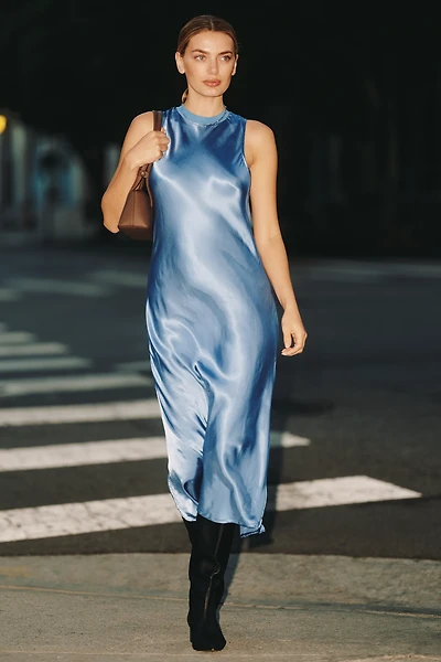 Nation Los Angeles Dulce Crew-Neck Satin Midi Dress