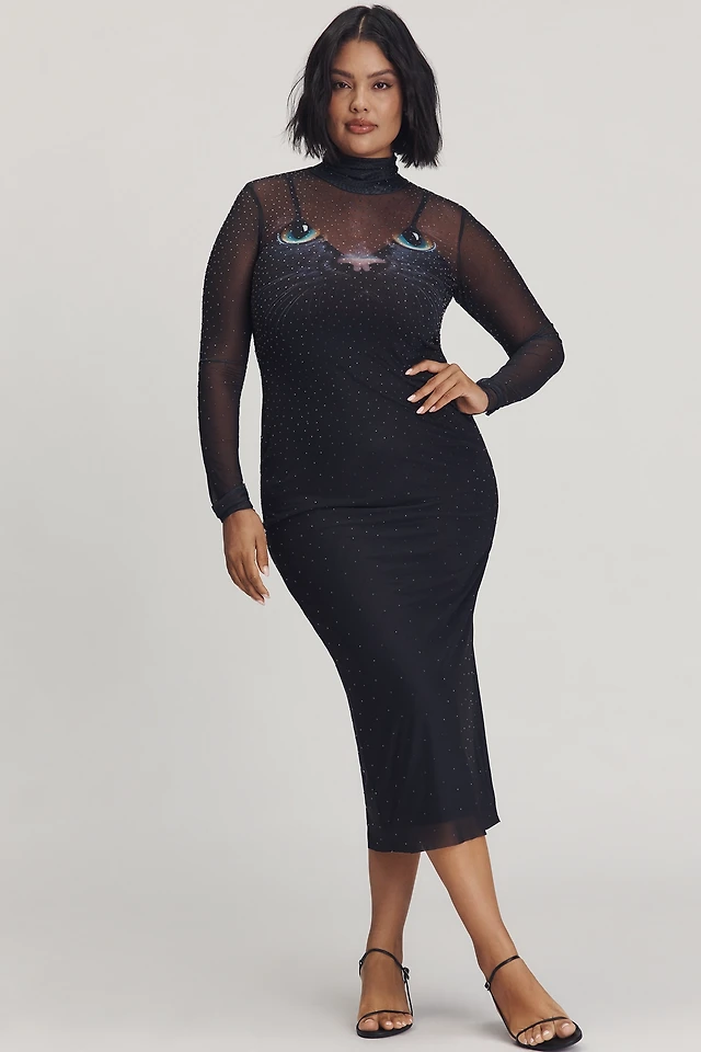 afrm long-sleeve mock-neck printed midi dress AFRM Long-Sleeve Mock-Neck Printed Midi Dress