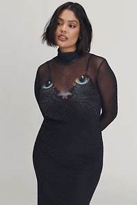 AFRM Long-Sleeve Mock-Neck Printed Midi Dress