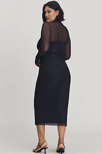 AFRM Long-Sleeve Mock-Neck Printed Midi Dress