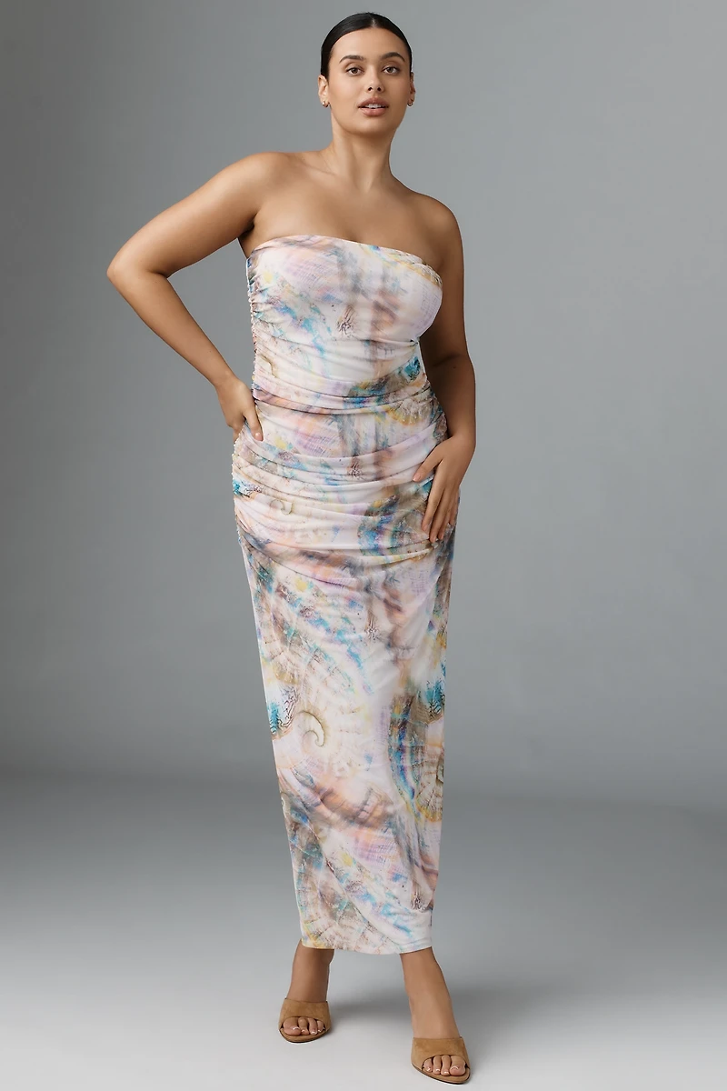 AFRM Strapless Mesh Midi Dress