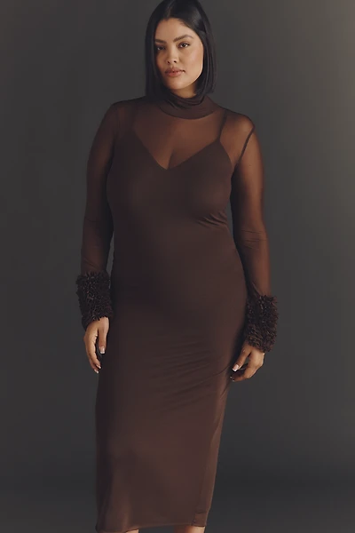 AFRM Ariel Mock-Neck Ruffle-Cuff Mesh Dress
