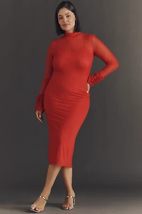 AFRM Ariel Mock-Neck Ruffle-Cuff Mesh Dress