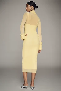 AFRM Ariel Mock-Neck Ruffle-Cuff Mesh Dress