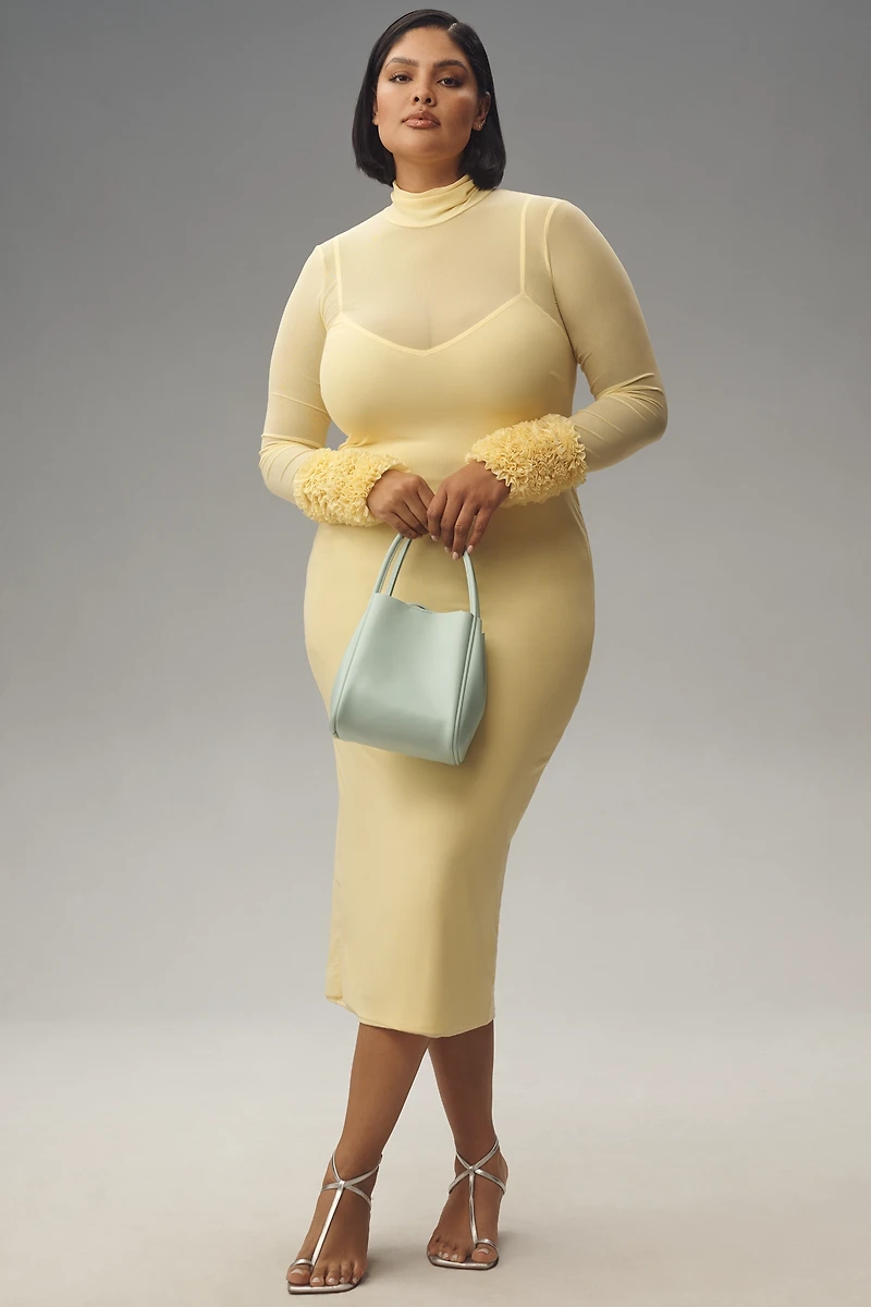 AFRM Ariel Mock-Neck Ruffle-Cuff Mesh Dress