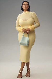 AFRM Ariel Mock-Neck Ruffle-Cuff Mesh Dress