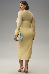 AFRM Ariel Mock-Neck Ruffle-Cuff Mesh Dress