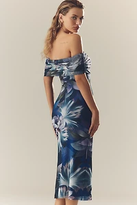 AFRM Zamora Off-The-Shoulder Mesh Midi Dress